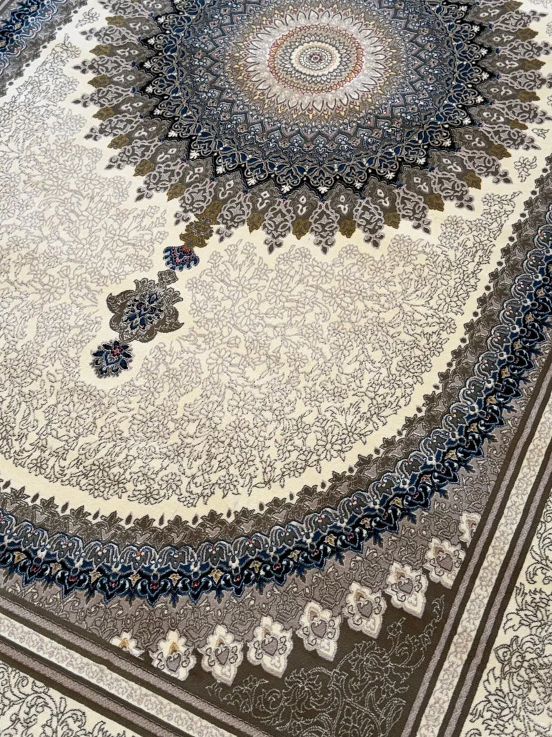 2026 Luxury Persian-Inspired Traditional Rug Cream Gold Blue Medallion 1200 Reeds