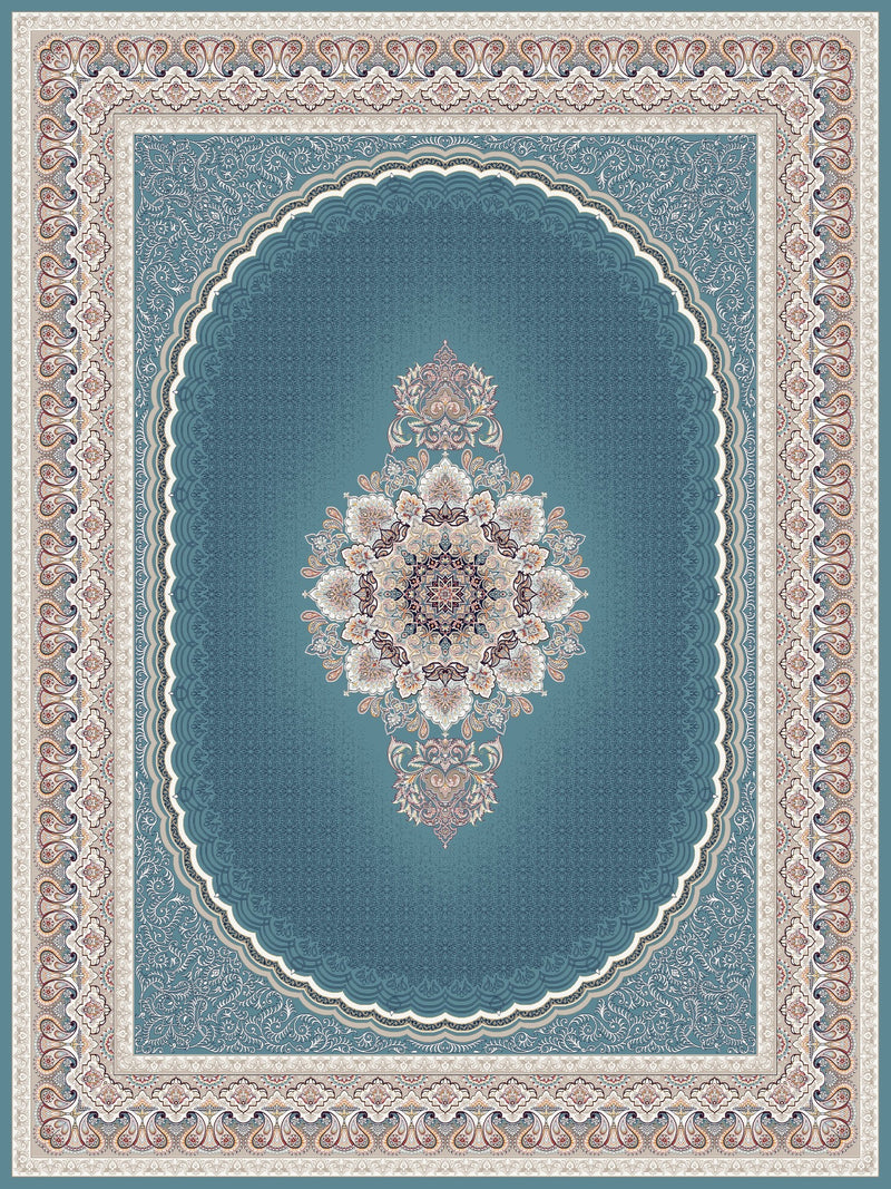 Teal Blue Medallion Persian Rug 1200 Reeds - pattern detail