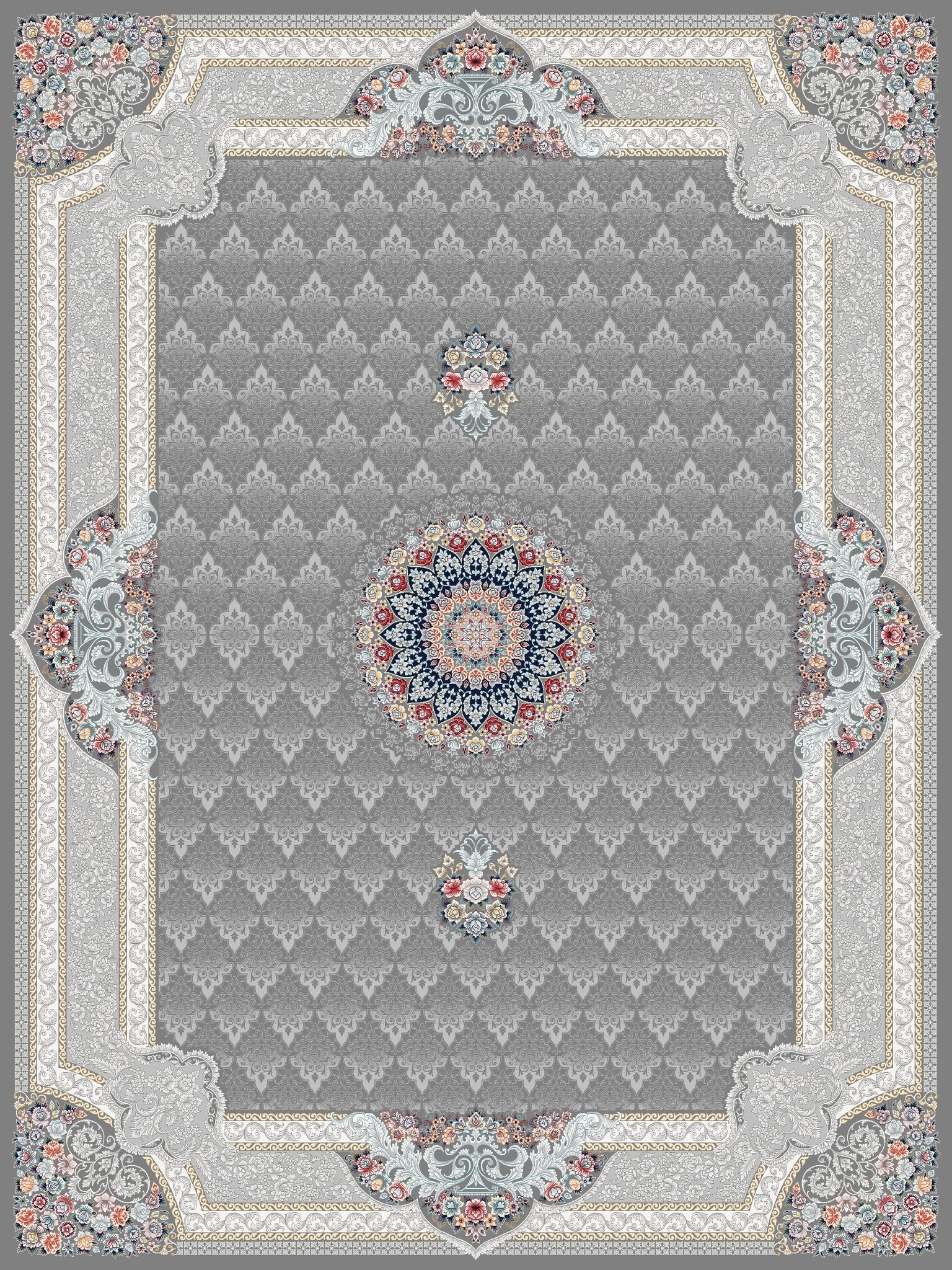 2026 Luxury Traditional Persian-Inspired Rug – Dark Gray with Classic Central Medallion | 1200 Reeds