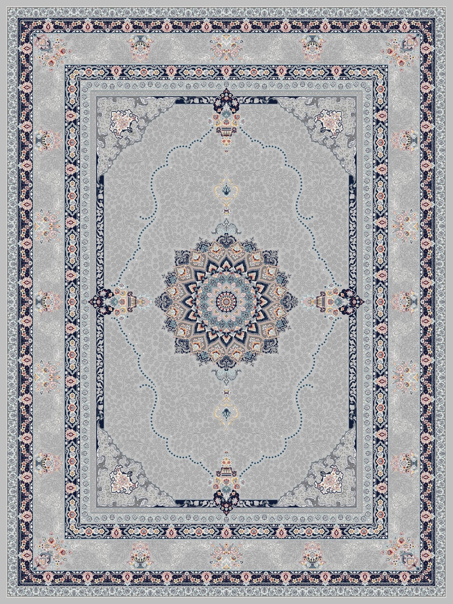 2026 Light Gray Luxury Traditional Persian Medallion Rug | 1200 Reeds