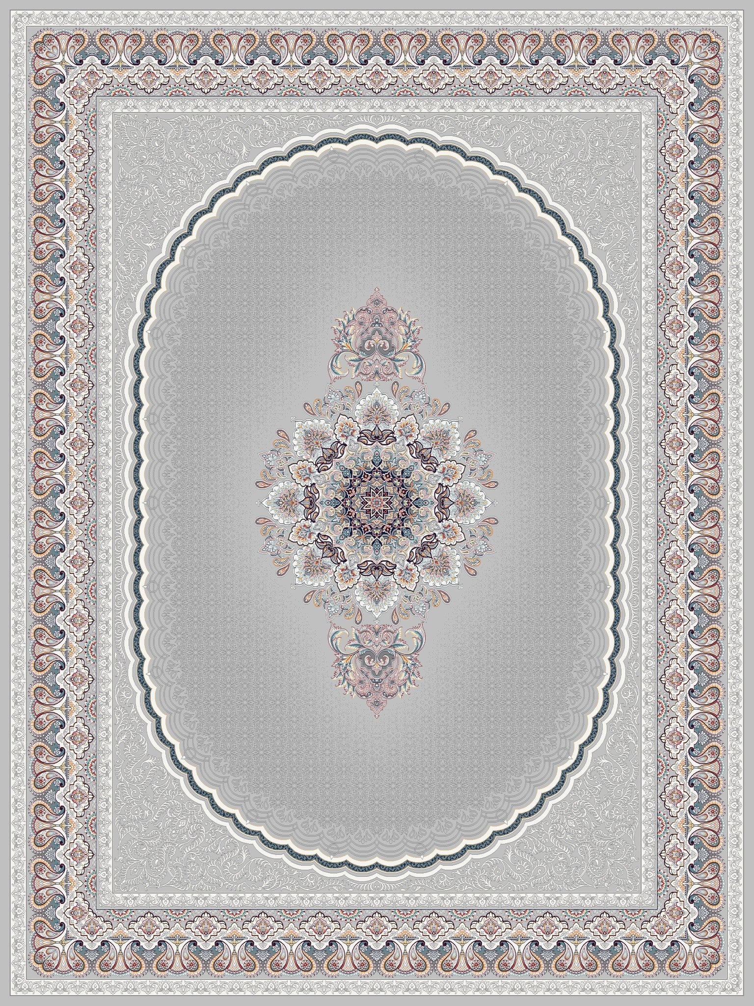 2026 Luxury Traditional Persian-Inspired Rug – Light Gray with Elegant Central Medallion | 1200 Reeds