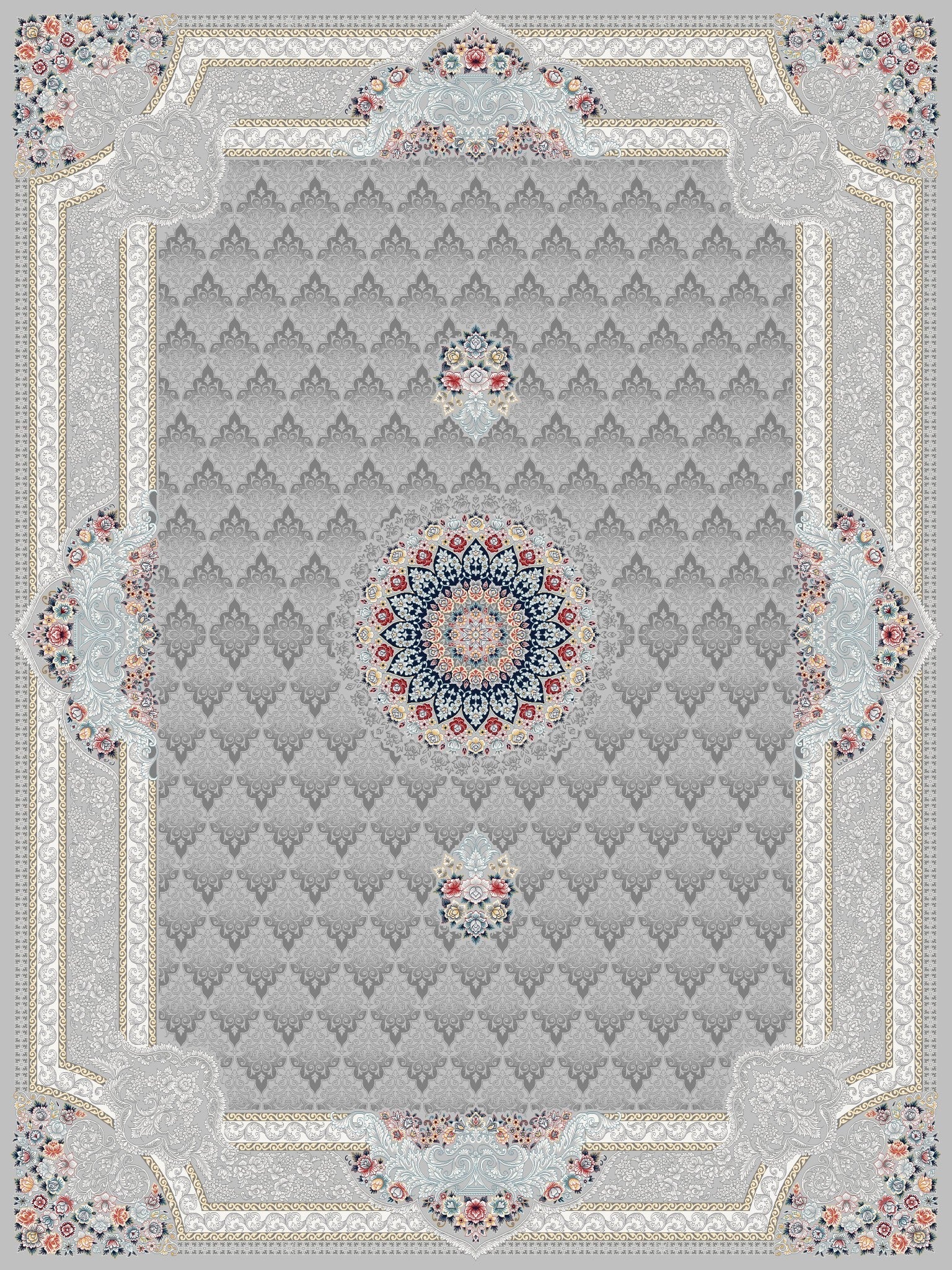 2026 Luxury Traditional Persian-Inspired Rug – Light Gray with Classic Central Medallion | 1200 Reeds