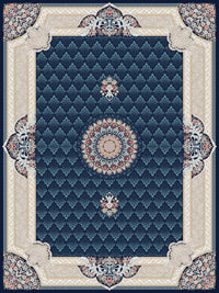 2026 Luxury Traditional Persian-Inspired Rug – Deep Navy Blue with Classic Central Medallion | 1200 Reeds