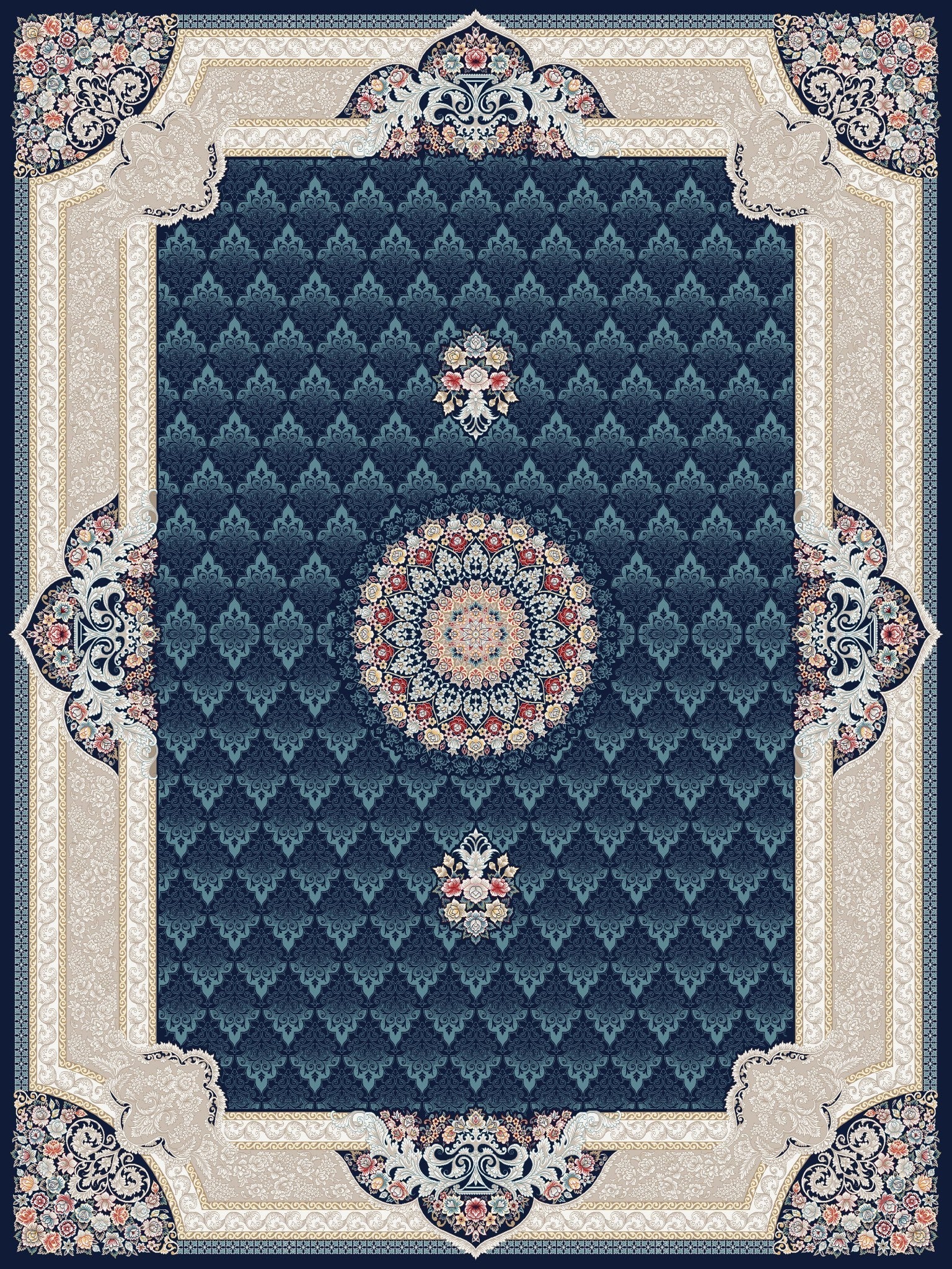 2026 Luxury Traditional Persian-Inspired Rug – Deep Navy Blue with Classic Central Medallion | 1200 Reeds