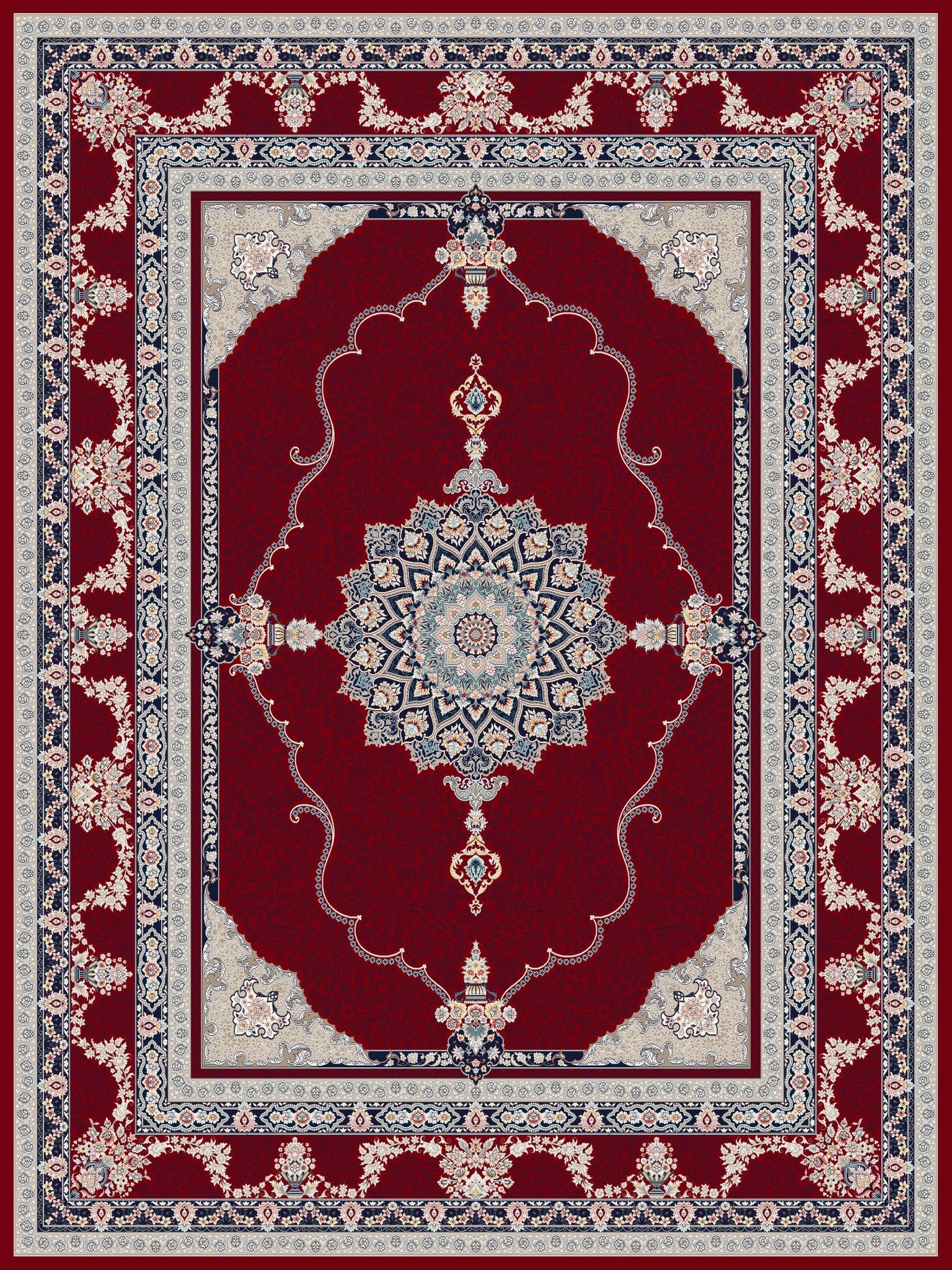 2026 Burgundy Luxury Traditional Persian Medallion Rug | 1200 Reeds