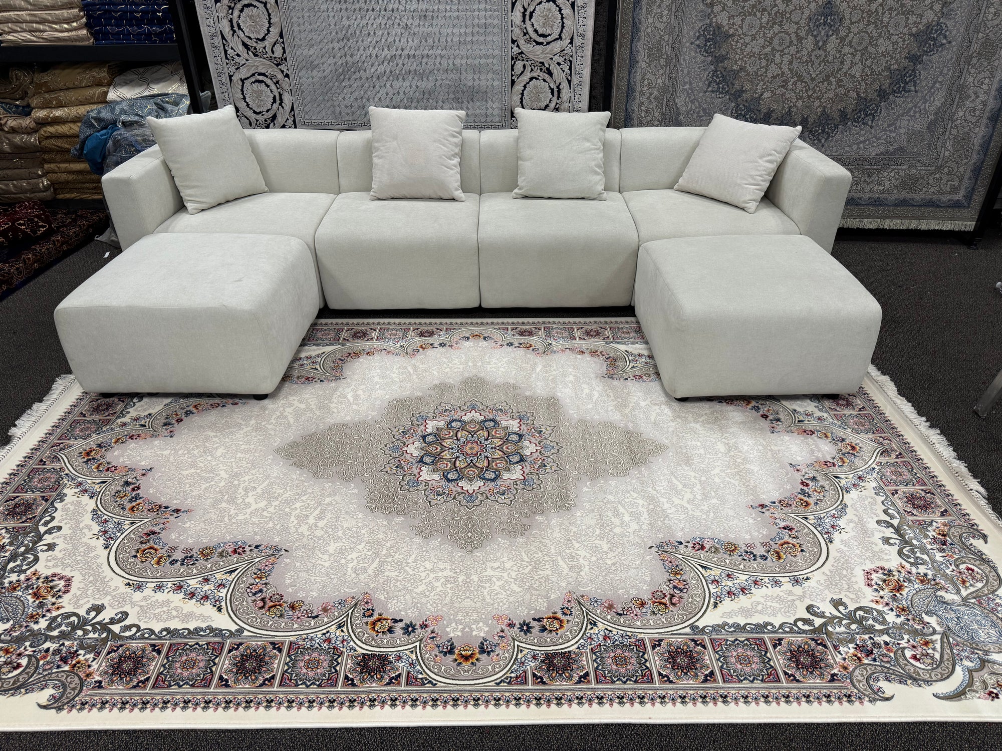 2026 Cream Luxury Traditional Medallion Rug 1200 Reeds | Stylish Rugs & Carpets