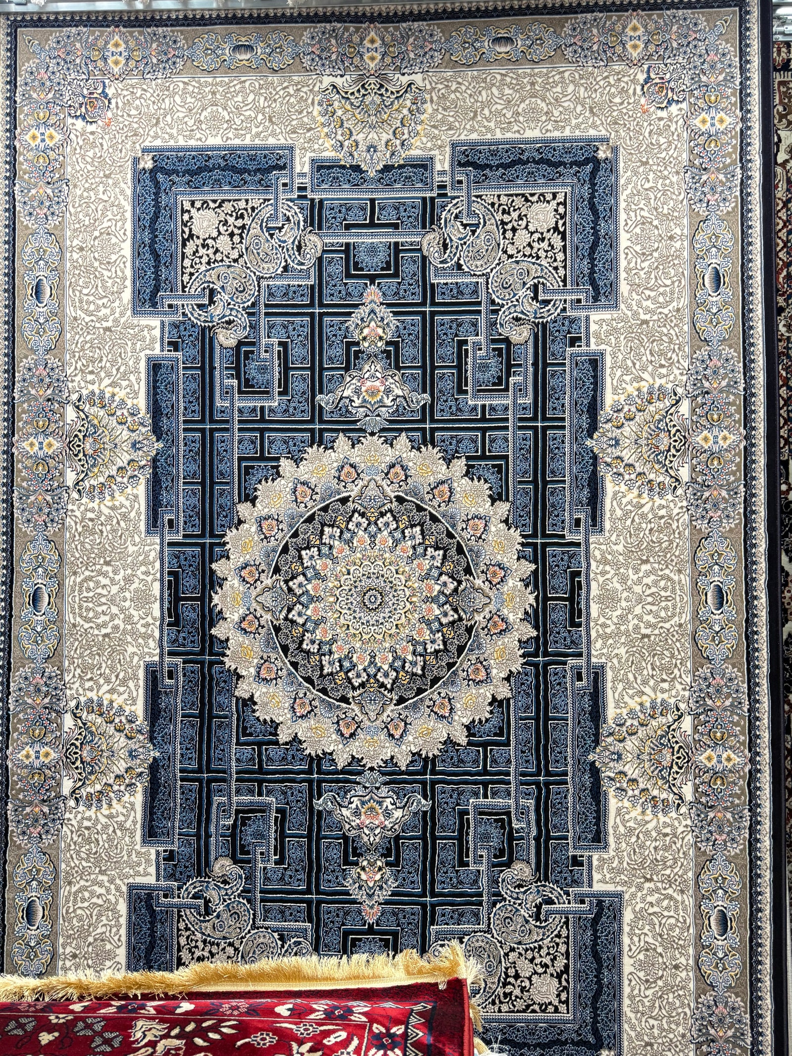 Modern Persian Carpet Navy and Cream Background | Stylish Rugs & Carpets