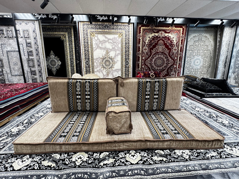 Light Brown Luxurious Majlis 4-Piece Arabic Floor Sofa Set