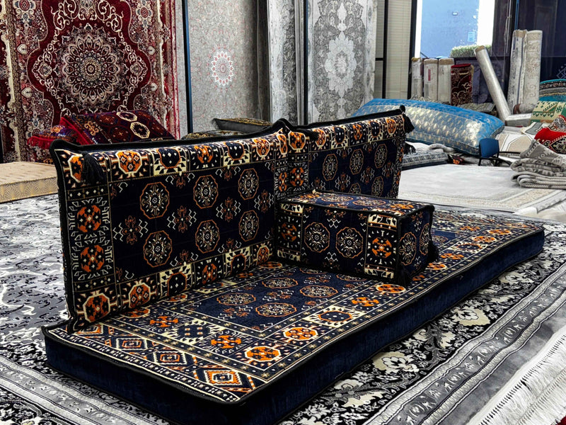 Navy Luxurious Majlis 4-Piece Arabic Floor Seating Premium
