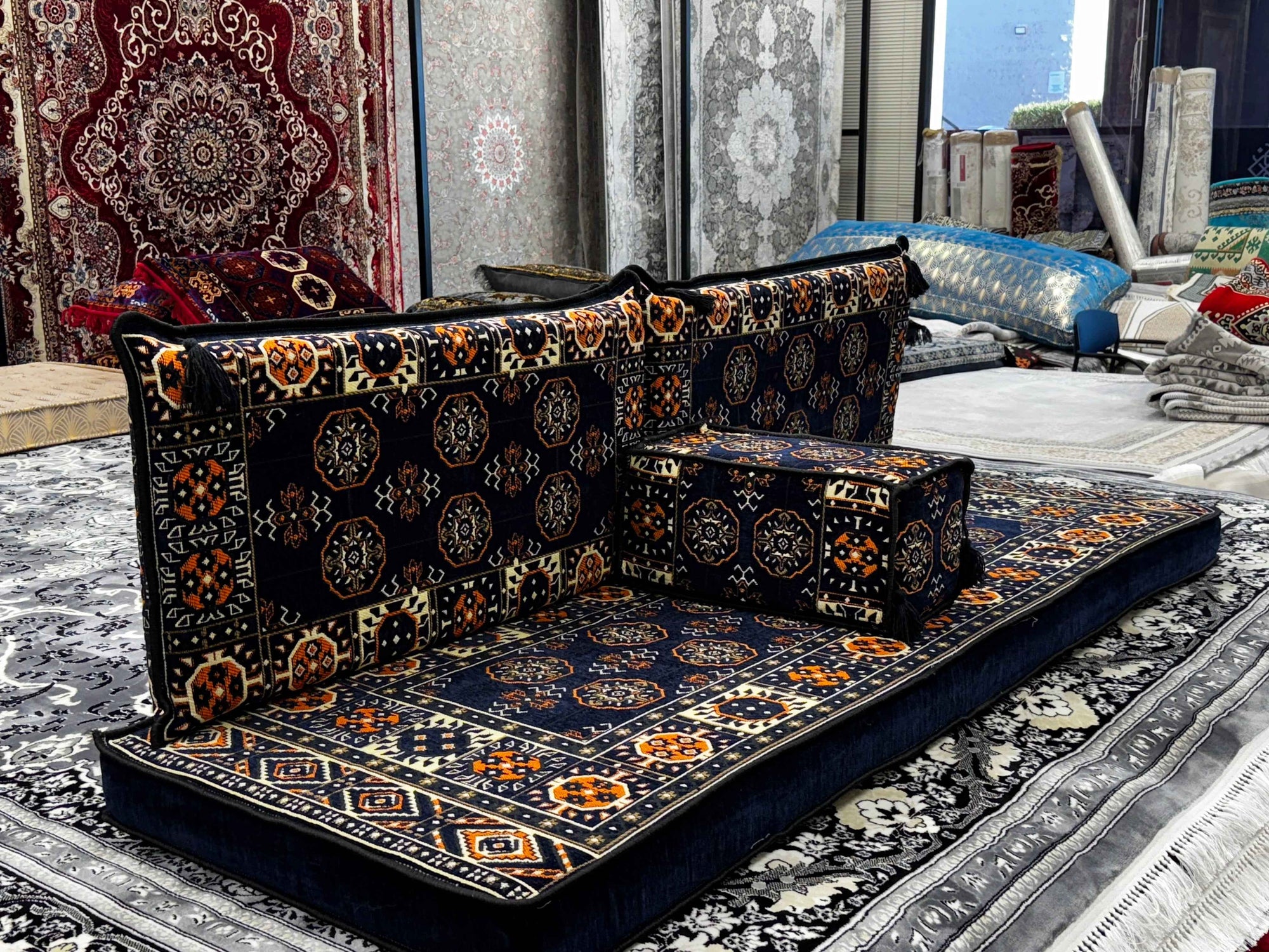 Arabic Majlis Sofa, Arabic Floor Seating, Arabic Couches, Arabic Jalsa, Balcony Floor Sofa, Arabic Living Room Furniture