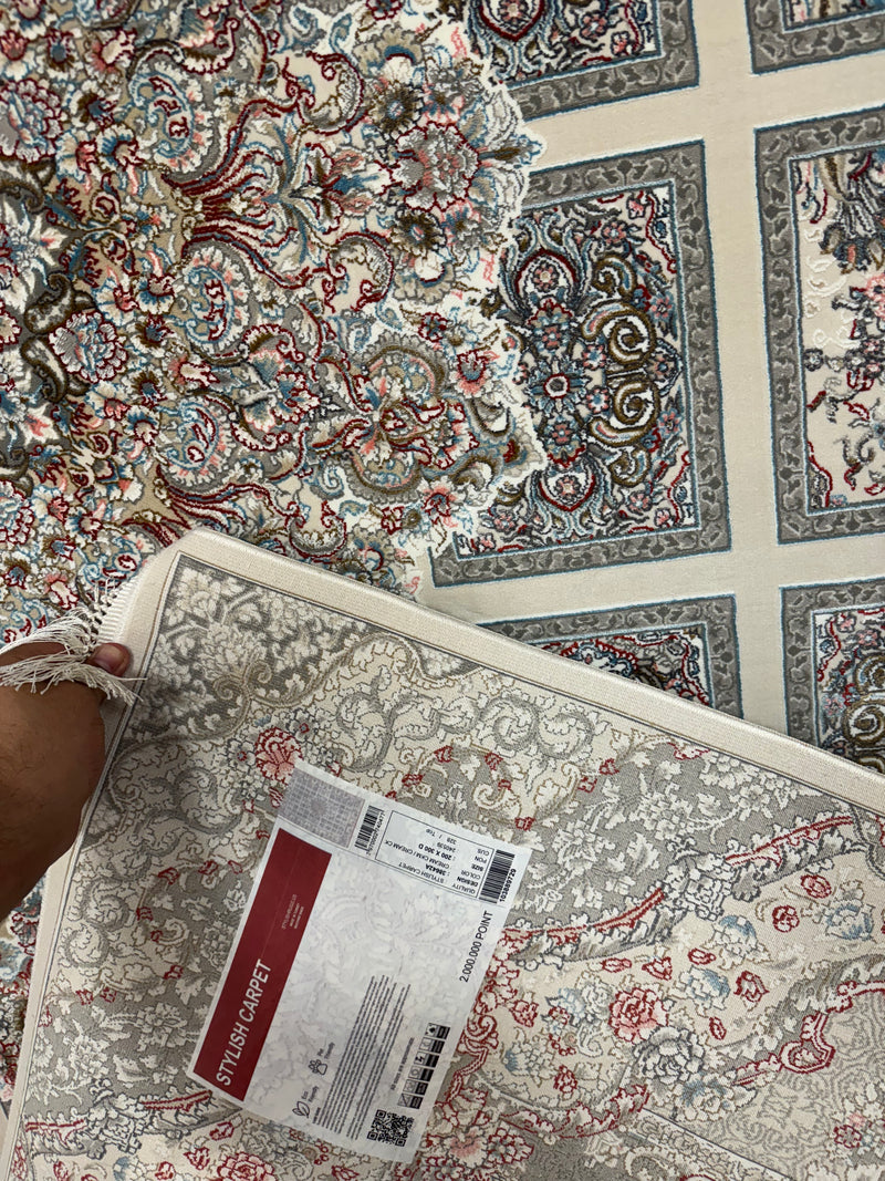 Classic Persian Carpet Kheshti Design Cream Background Gray Border 2 Million Points