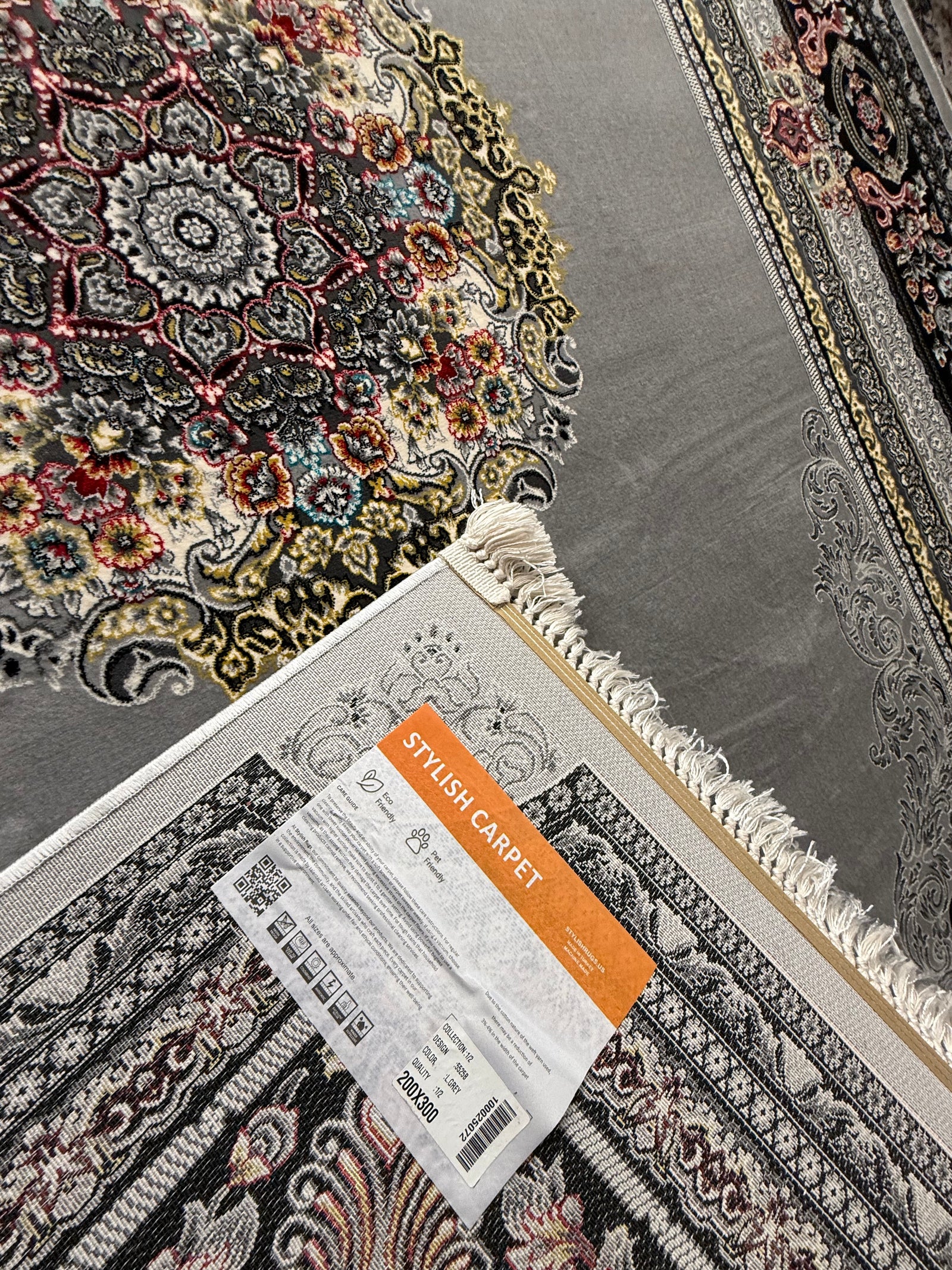 Persian Carpet with Light Gray & Cream Background