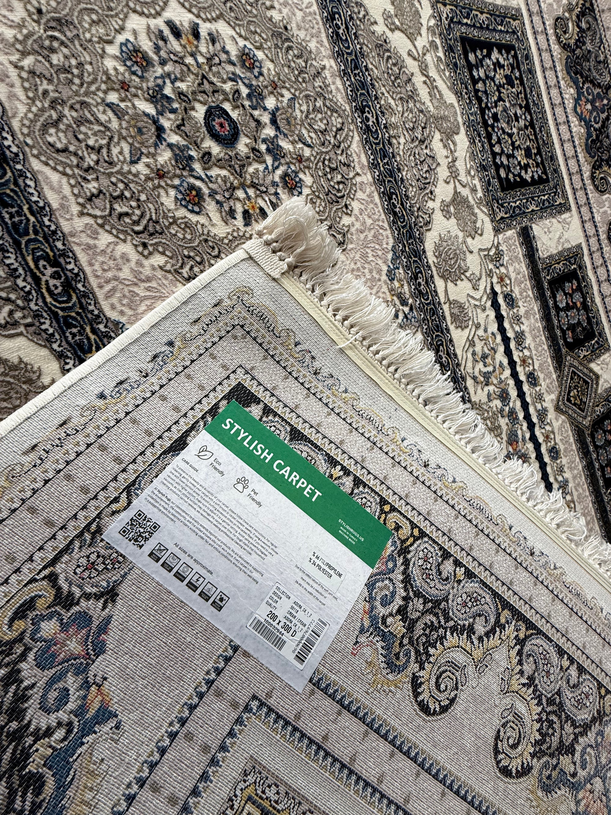 Modern Persian Carpet with Cream and Silver Background