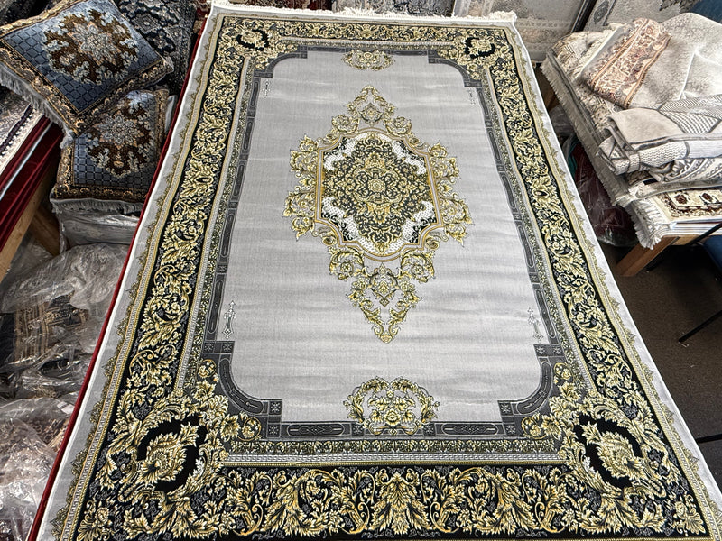 Shah Persian Carpet Gray and Gold Background | Stylish Rugs & Carpets