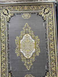 Shah Persian Carpet Dark Gray and Gold Background | Stylish Rugs & Carpets