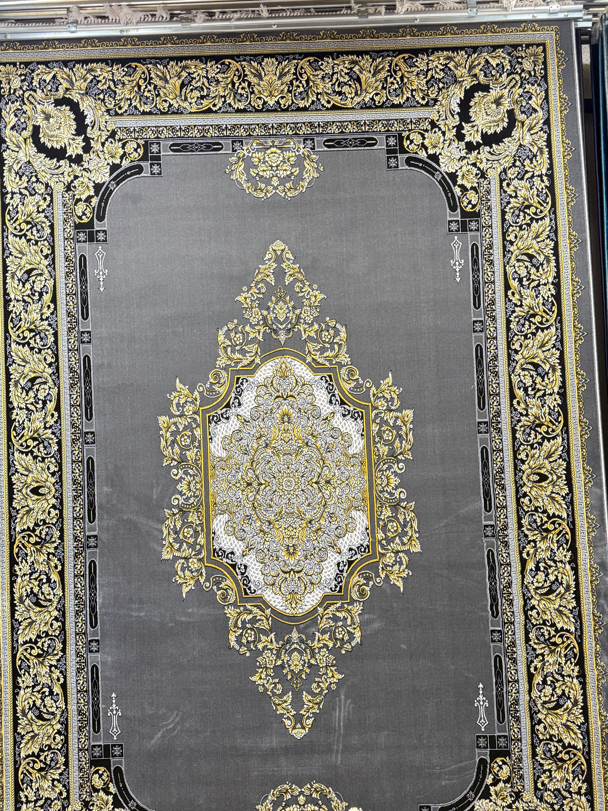Shah Persian Carpet Dark Gray and Gold Background | Stylish Rugs & Carpets