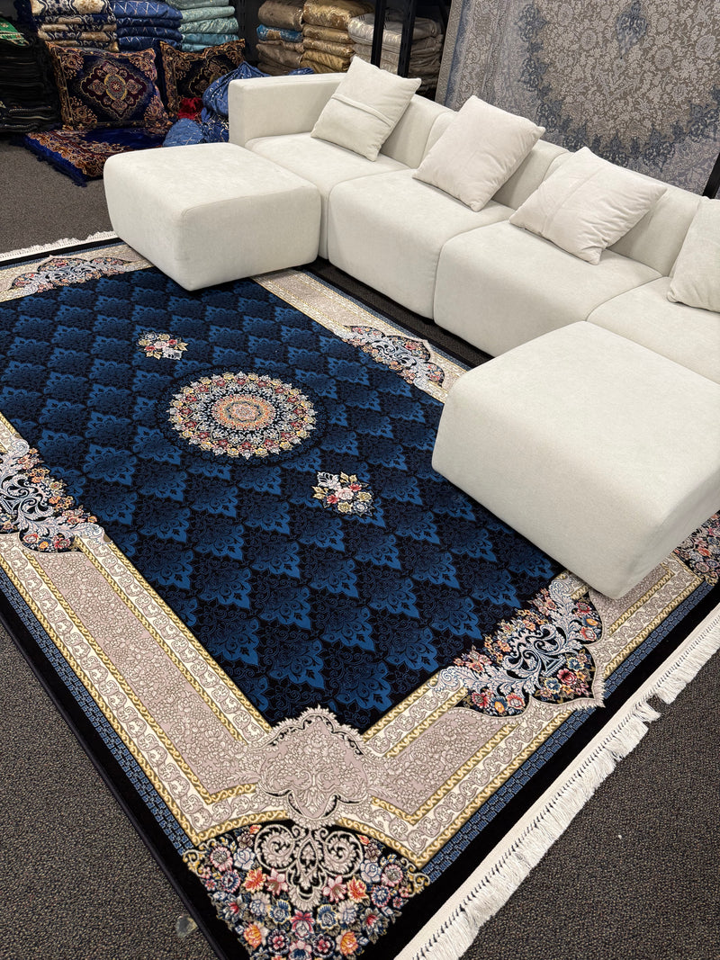 2026 Luxury Traditional Persian-Inspired Rug Deep Navy Blue Classic Central Medallion 1200 Reeds