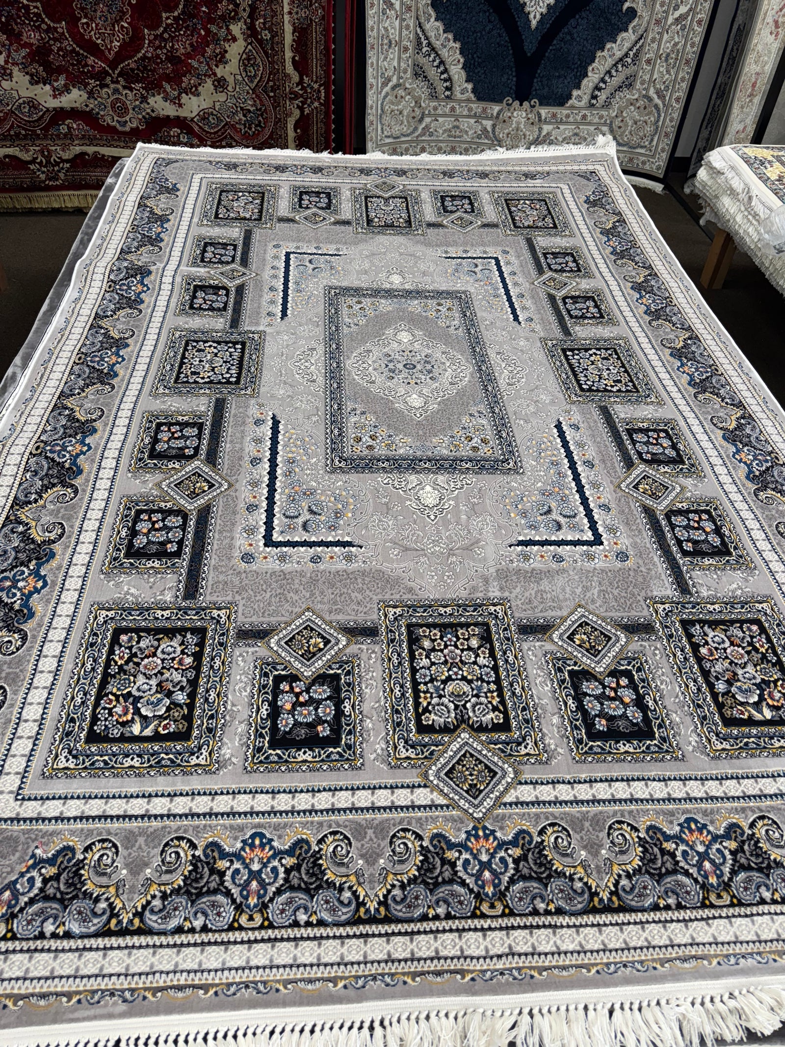 Modern Persian Carpet with Gray Background | Stylish Rugs & Carpets