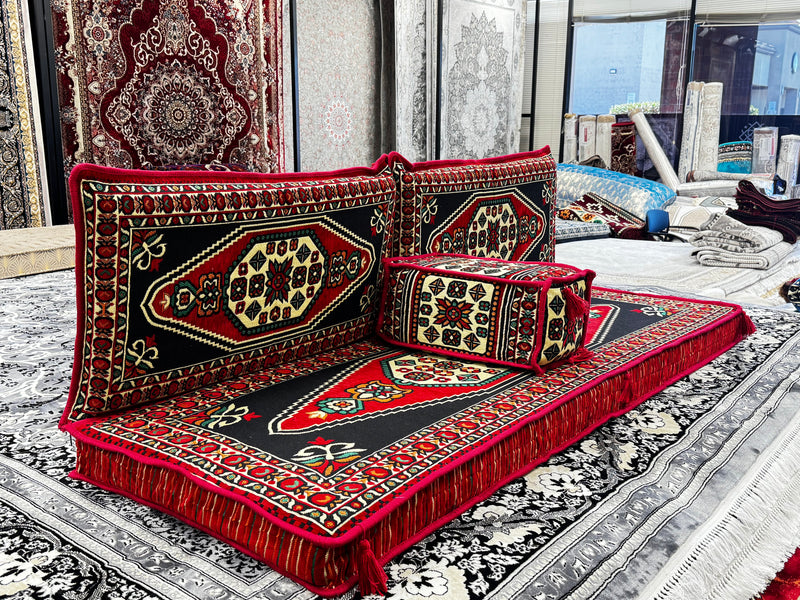 Red Luxurious Majlis 4-Piece Arabic Floor Sofa Premium Edition
