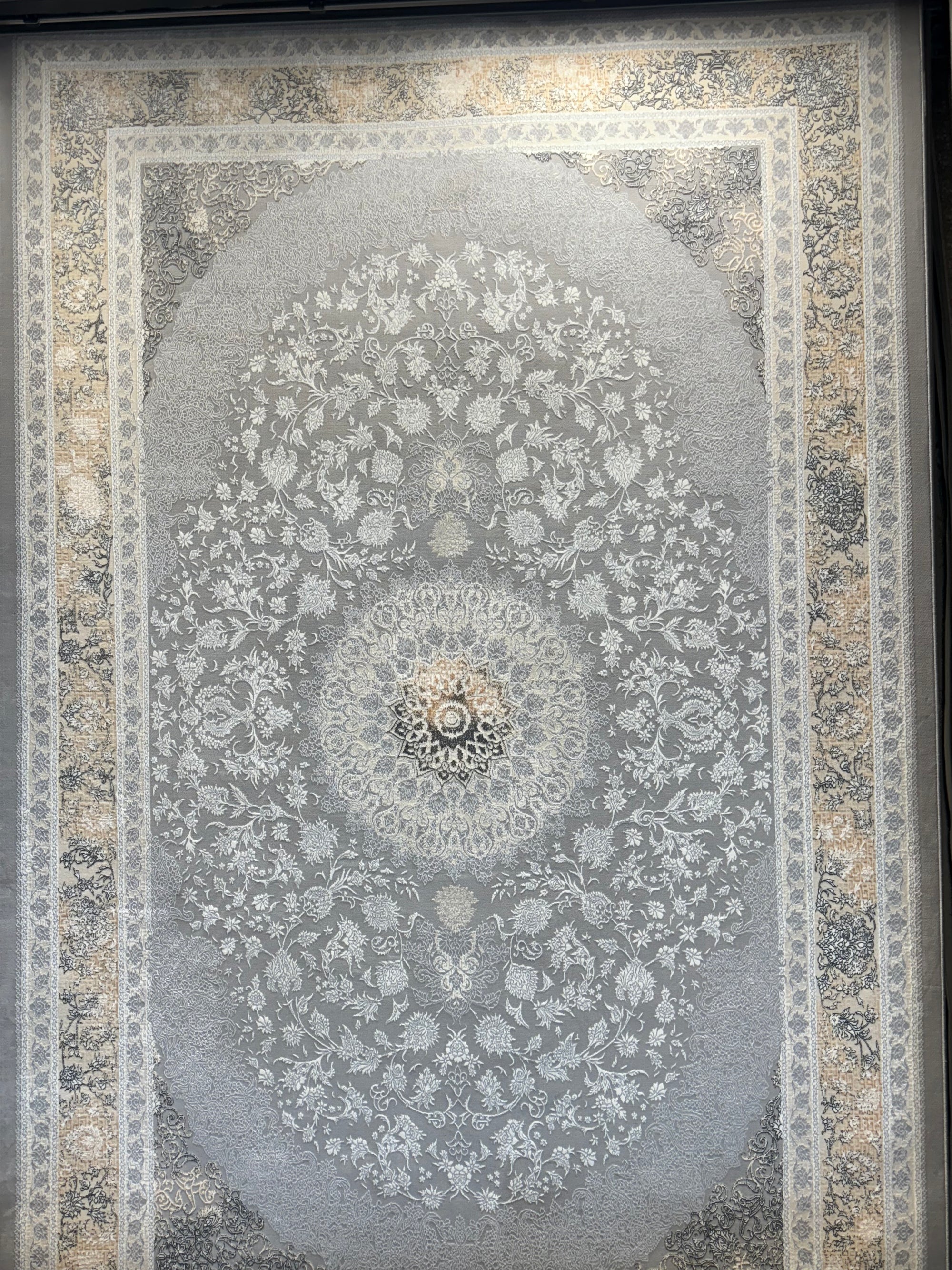 Persian Carpet Cream Gold and Light Gray Background | Stylish Rugs & Carpets