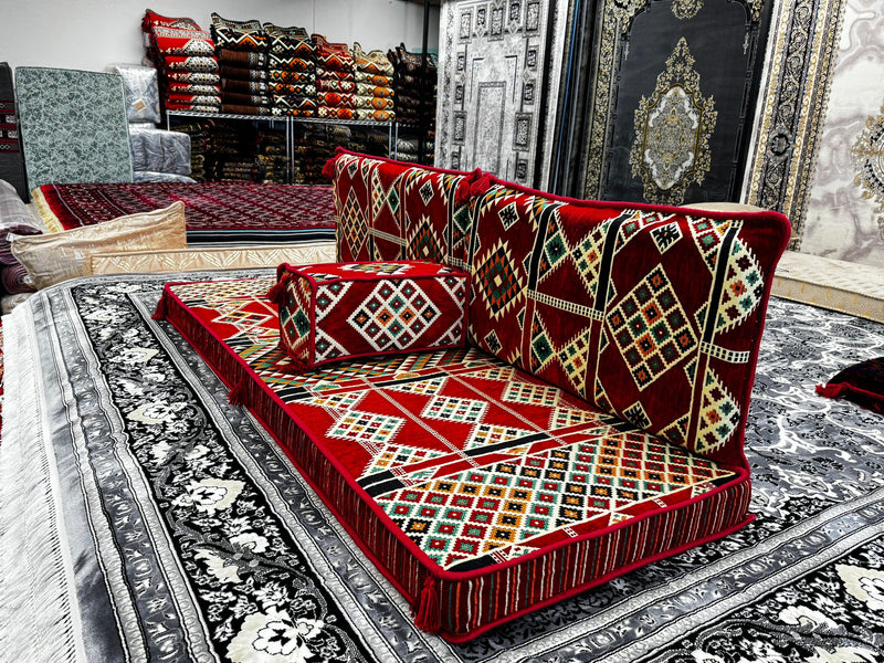 Red Luxurious Majlis 4-Piece Arabic Floor Sofa Set