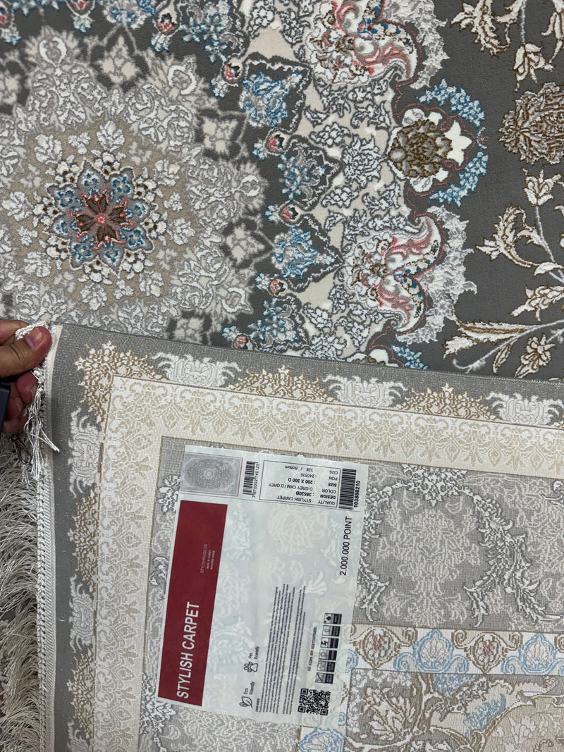 Persian Carpet Gray Background Intricate Floral Medallion Subtle Border Details