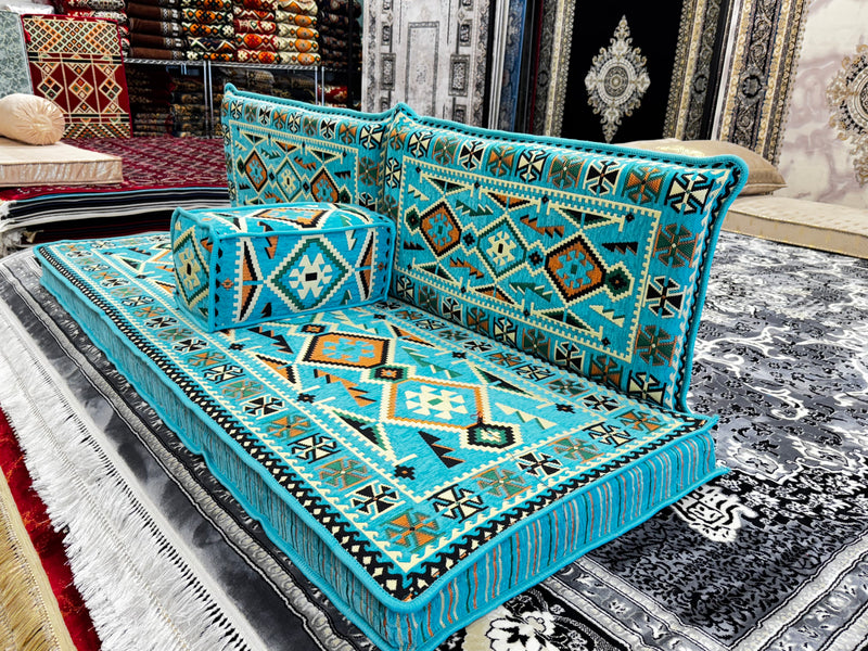 Turquoise Arabic Majlis Sofa Floor Seating Couch Living Room Furniture | Stylish Rugs & Carpets