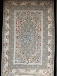 Classic Persian Carpet Medallion Light Gray Background Cream Border 2 Million Points