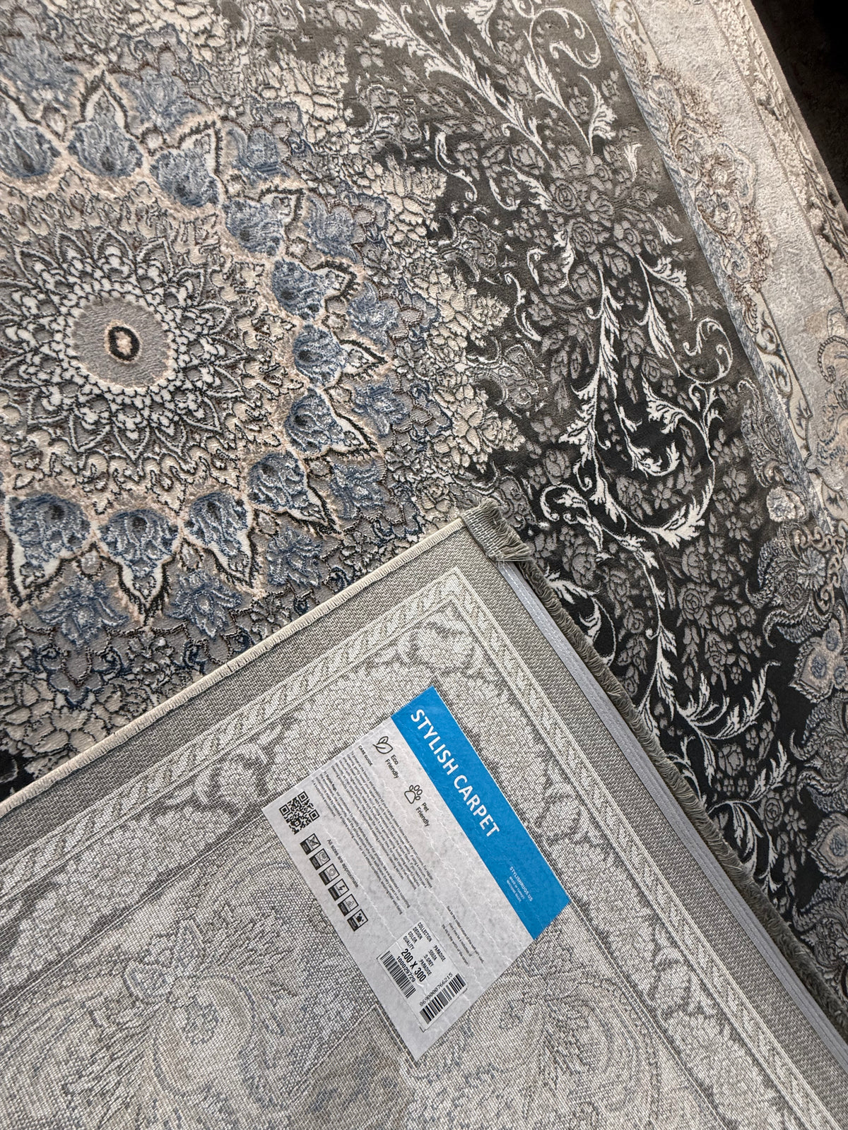 Persian Carpet - Gray & Gold and Cream Background