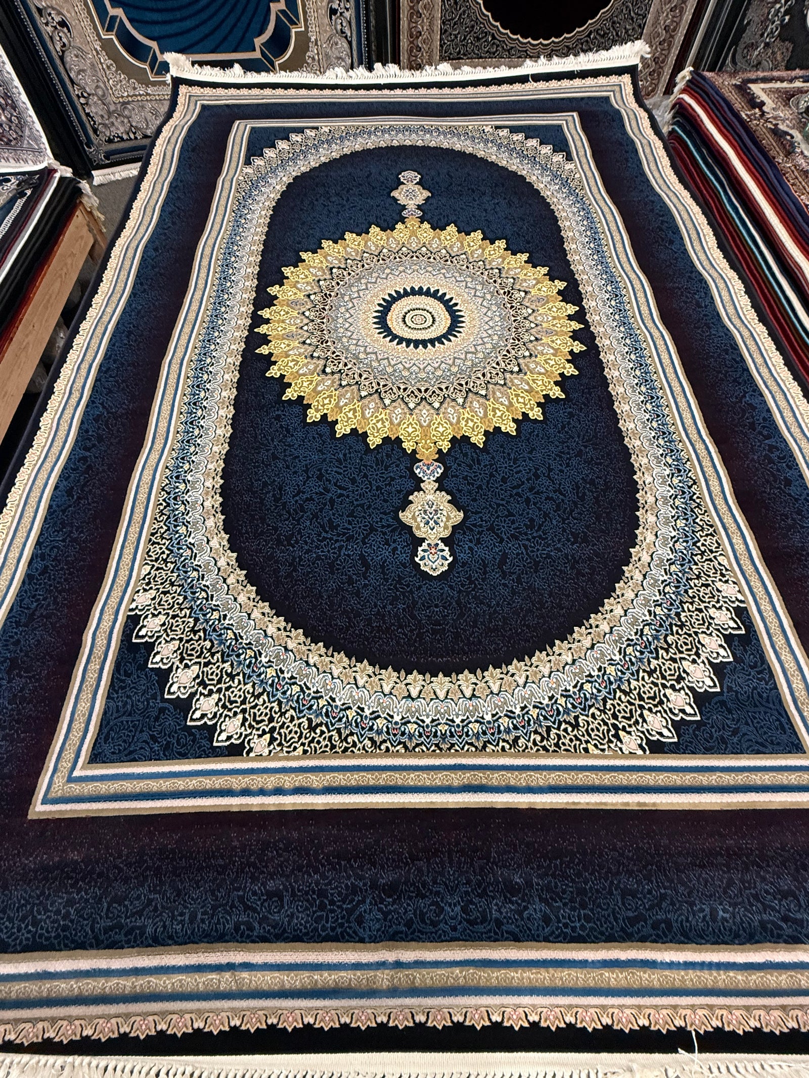2026 Luxury Persian-Inspired Traditional Rug Deep Navy Burgundy Oval Medallion 1200 Reeds