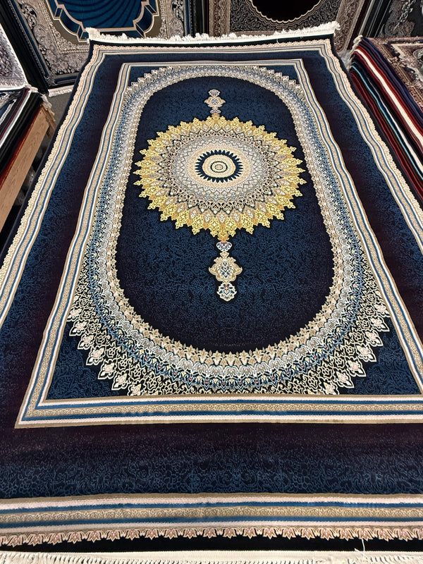 2026 Luxury Persian-Inspired Traditional Rug – Deep Navy & Burgundy Oval Medallion | 1200 Reeds