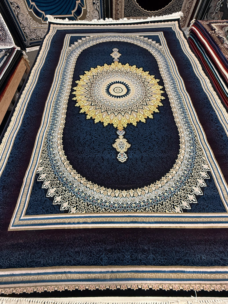 2026 Luxury Persian-Inspired Traditional Rug Deep Navy Burgundy Oval Medallion 1200 Reeds