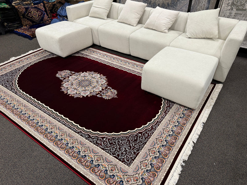 2026 Burgundy Red Luxury Traditional Rug 1200 Reeds | Stylish Rugs & Carpets