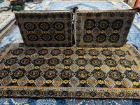 غطاء طقم توشك أفغاني جديد تقليدي بتصميم أسود - رمادي - ذهبي