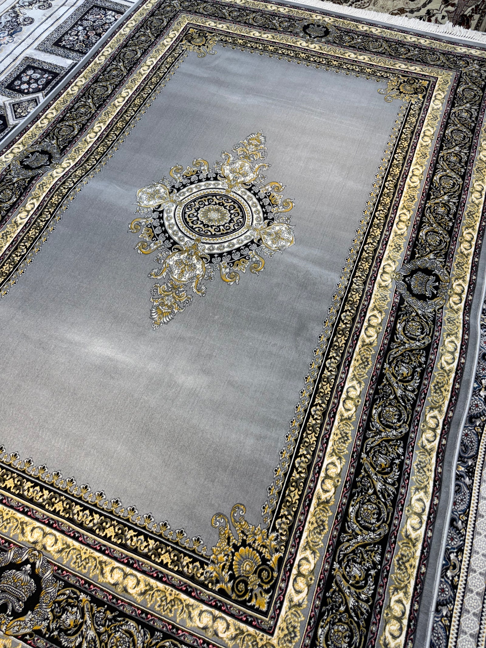 Darbar Persian Carpet Light Gray and Gold Background | Stylish Rugs & Carpets
