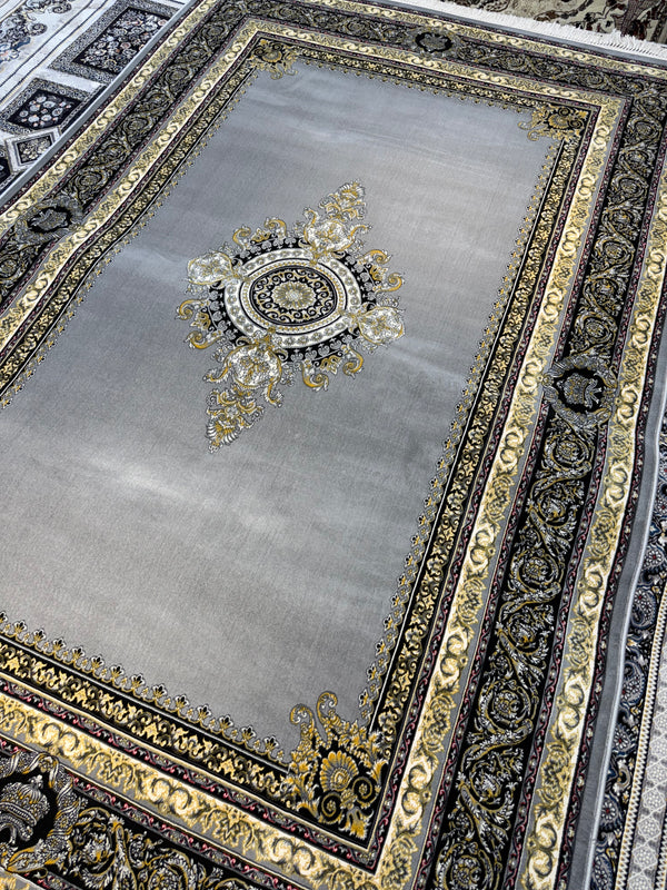 Darbar Persian Carpet with Light Gray & Gold Background
