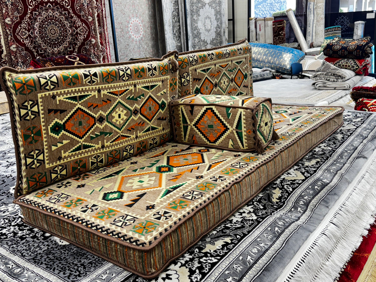 Light Brown Luxurious Majlis – 4-Piece Traditional Arabic Floor Sofa Set for Living Room & Lounge