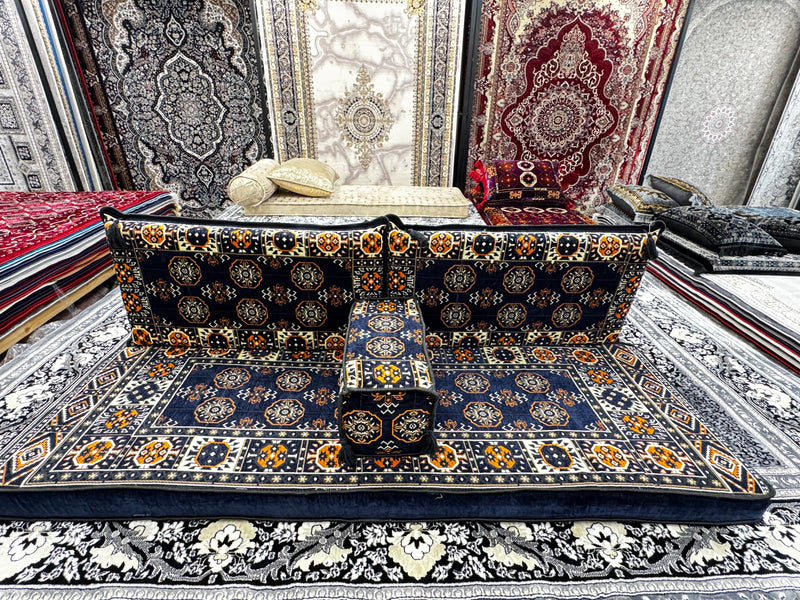 Navy Luxurious Majlis 4-Piece Arabic Floor Seating Premium