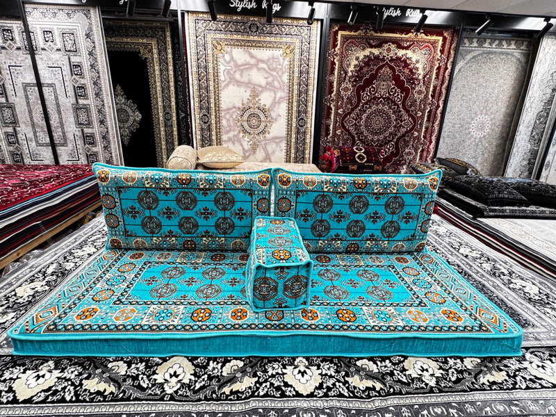 Turquoise Luxurious Majlis 4-Piece Arabic Floor Sofa Set
