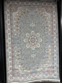 Persian Oval Carpet Gray Background Central Medallion Pastel Accents 2 Million Points