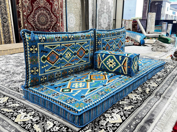 ست مبلمان ۴ تکه سنتی عربی مجلسی آبی لوکس - مناسب اتاق نشیمن و سالن پذیرایی