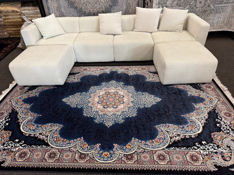 2026 Luxury Traditional Persian-Inspired Rug Navy Blue Ornate Medallion Arch Design 1200 Reeds
