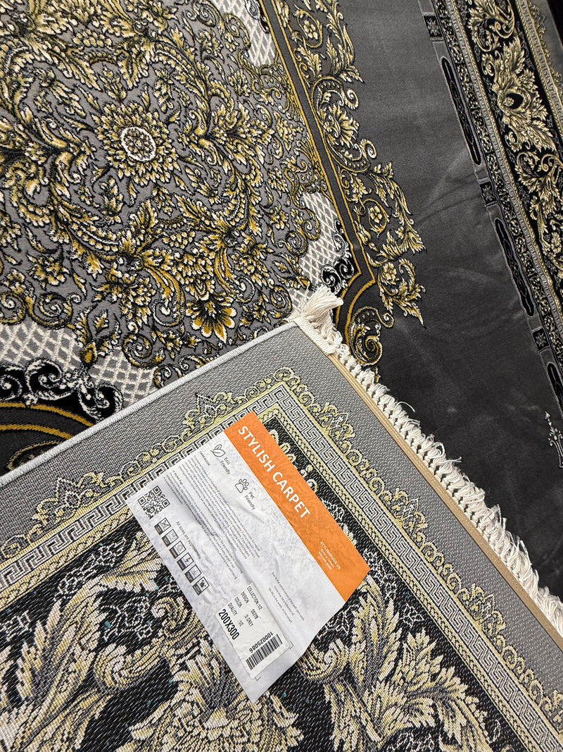 Shah Persian Carpet Dark Gray and Gold Background | Stylish Rugs & Carpets