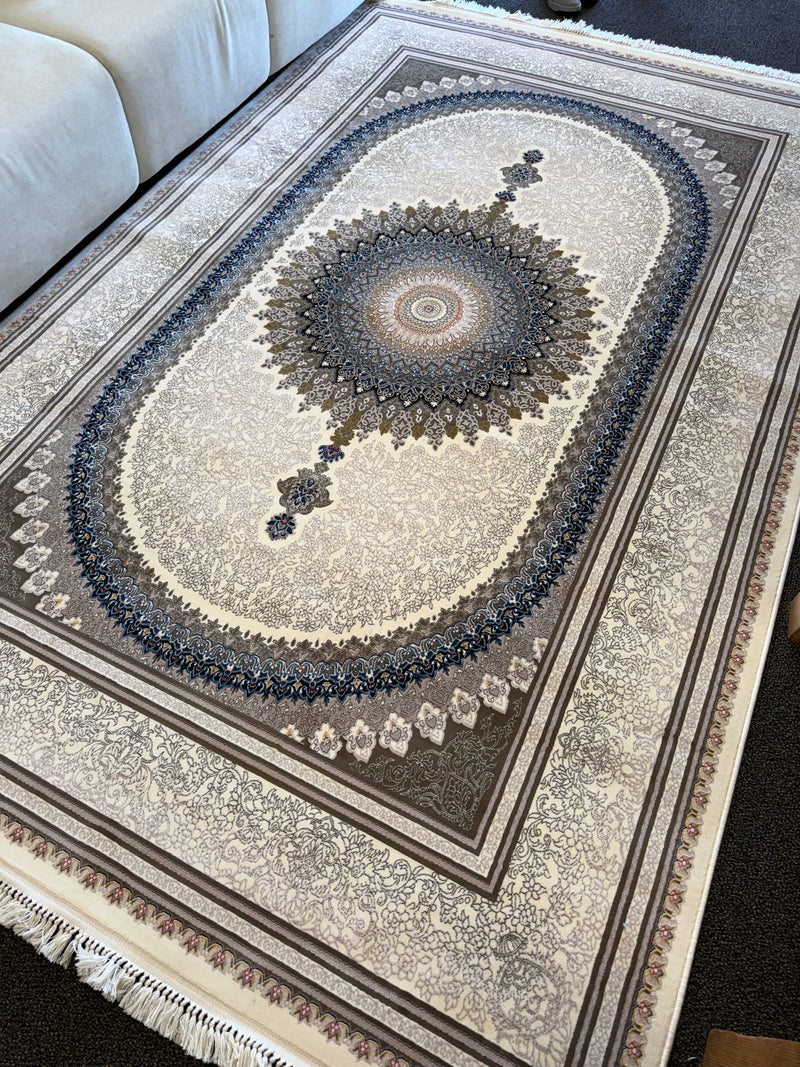 2026 Luxury Persian-Inspired Traditional Rug Cream Gold Blue Medallion 1200 Reeds