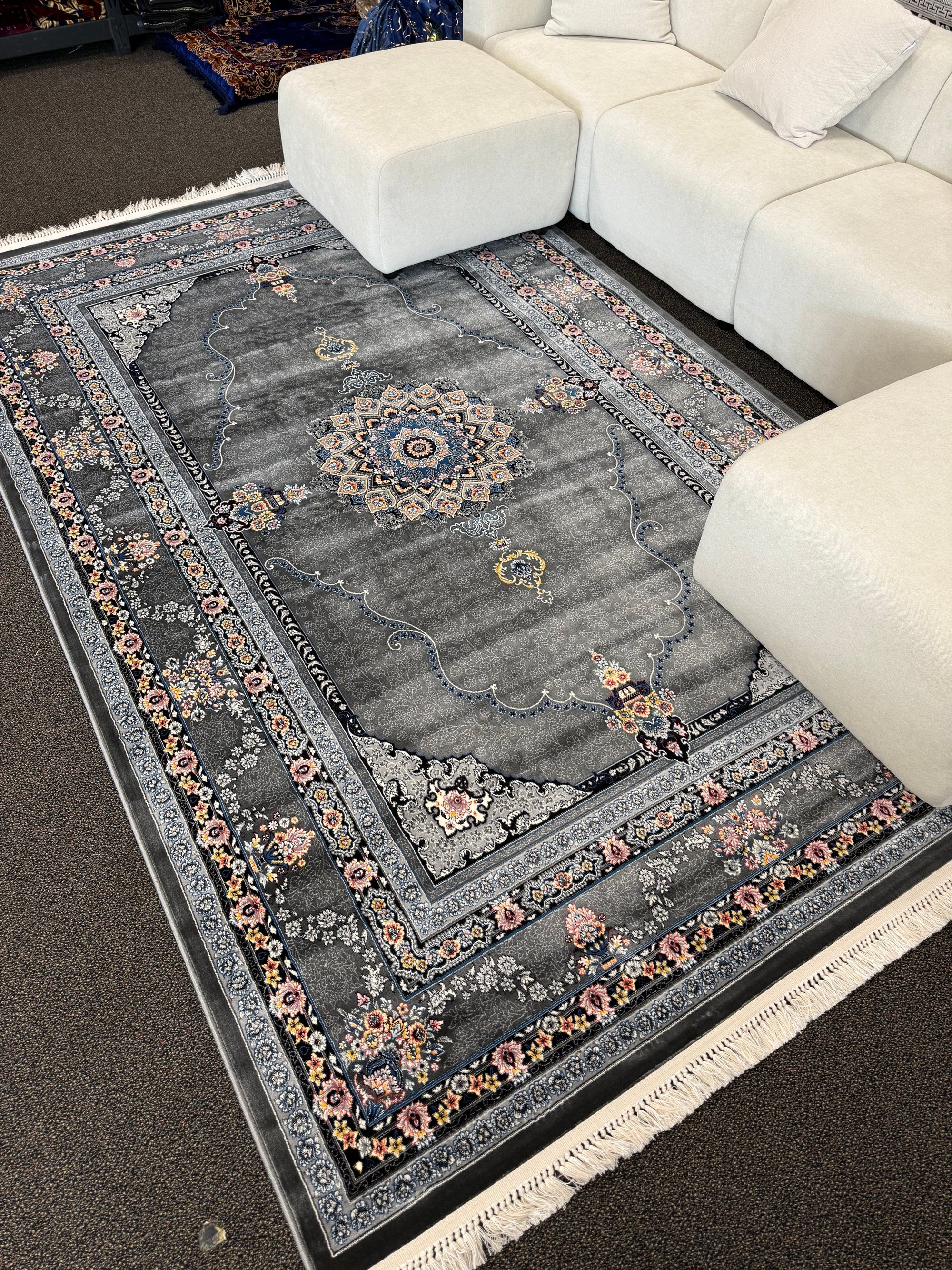2026 Light Gray Luxury Traditional Persian Medallion Rug 1200 Reeds | Stylish Rugs & Carpets