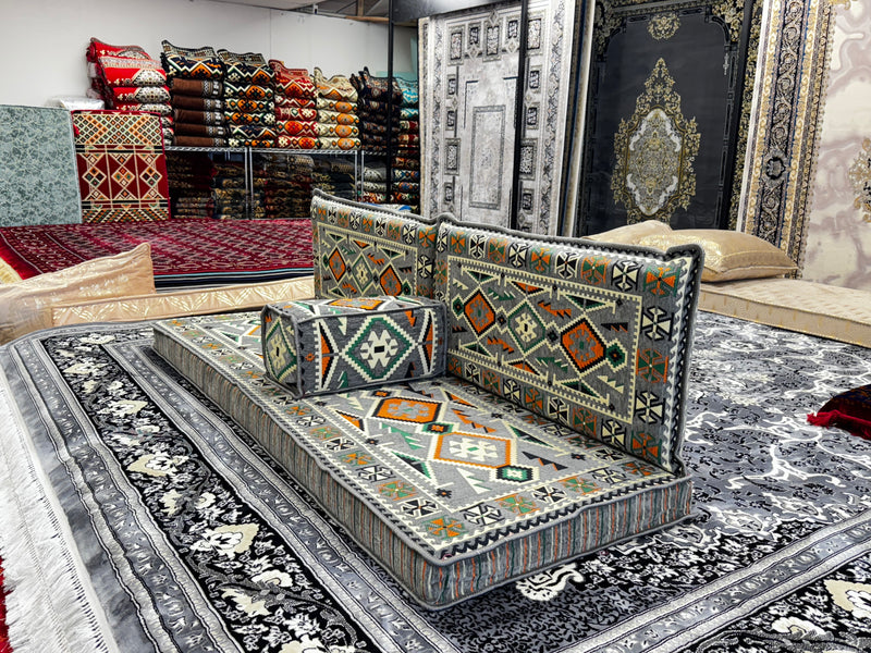 Gray Luxurious Majlis 4-Piece Arabic Floor Sofa Set