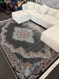 2026 Luxury Traditional Persian-Inspired Rug Dark Gray Ornate Medallion Arch Design 1200 Reeds