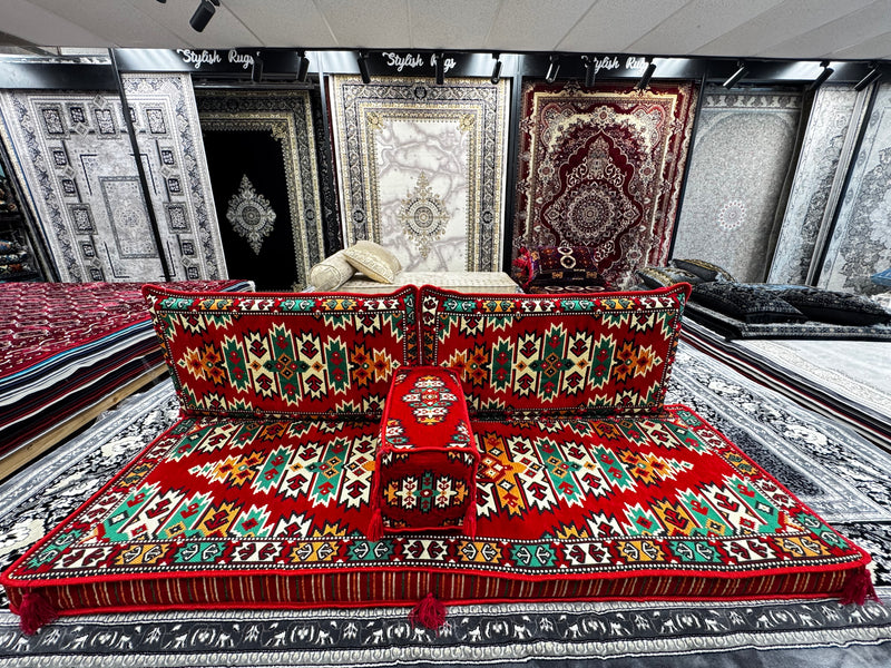 Red Luxurious Majlis 4-Piece Premium Arabic Floor Sofa Set