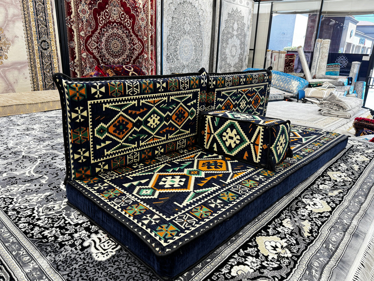 Navy Luxurious Majlis – 4-Piece Traditional Arabic Floor Sofa Set for Living Room & Lounge