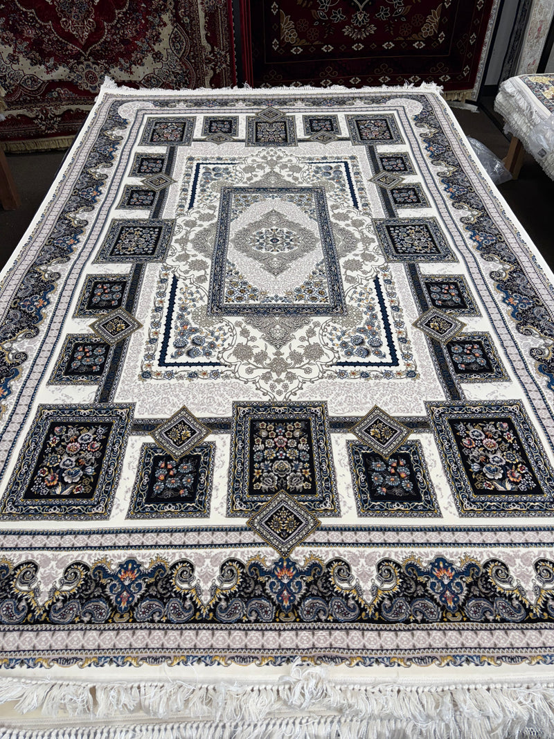 Modern Persian Carpet Cream and Silver Background | Stylish Rugs & Carpets